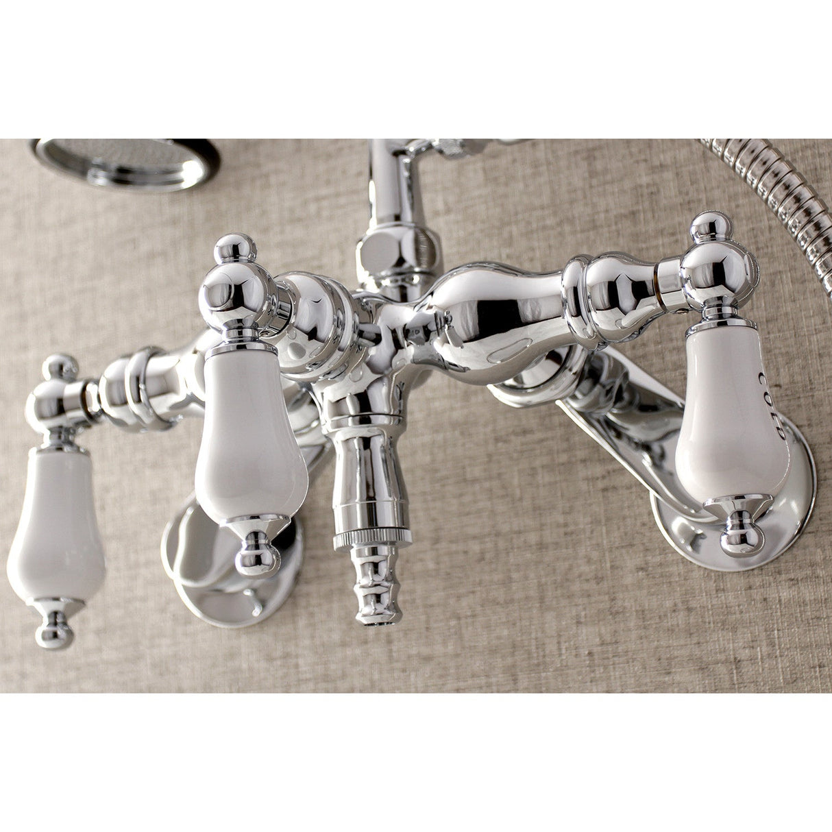Vintage AE424T1 Three-Handle 2-Hole Tub Wall Mount Clawfoot Tub Faucet with Hand Shower, Polished Chrome