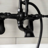 Aqua Vintage AE51T0 Three-Handle 2-Hole Tub Wall Mount Clawfoot Tub Faucet with Hand Shower, Matte Black
