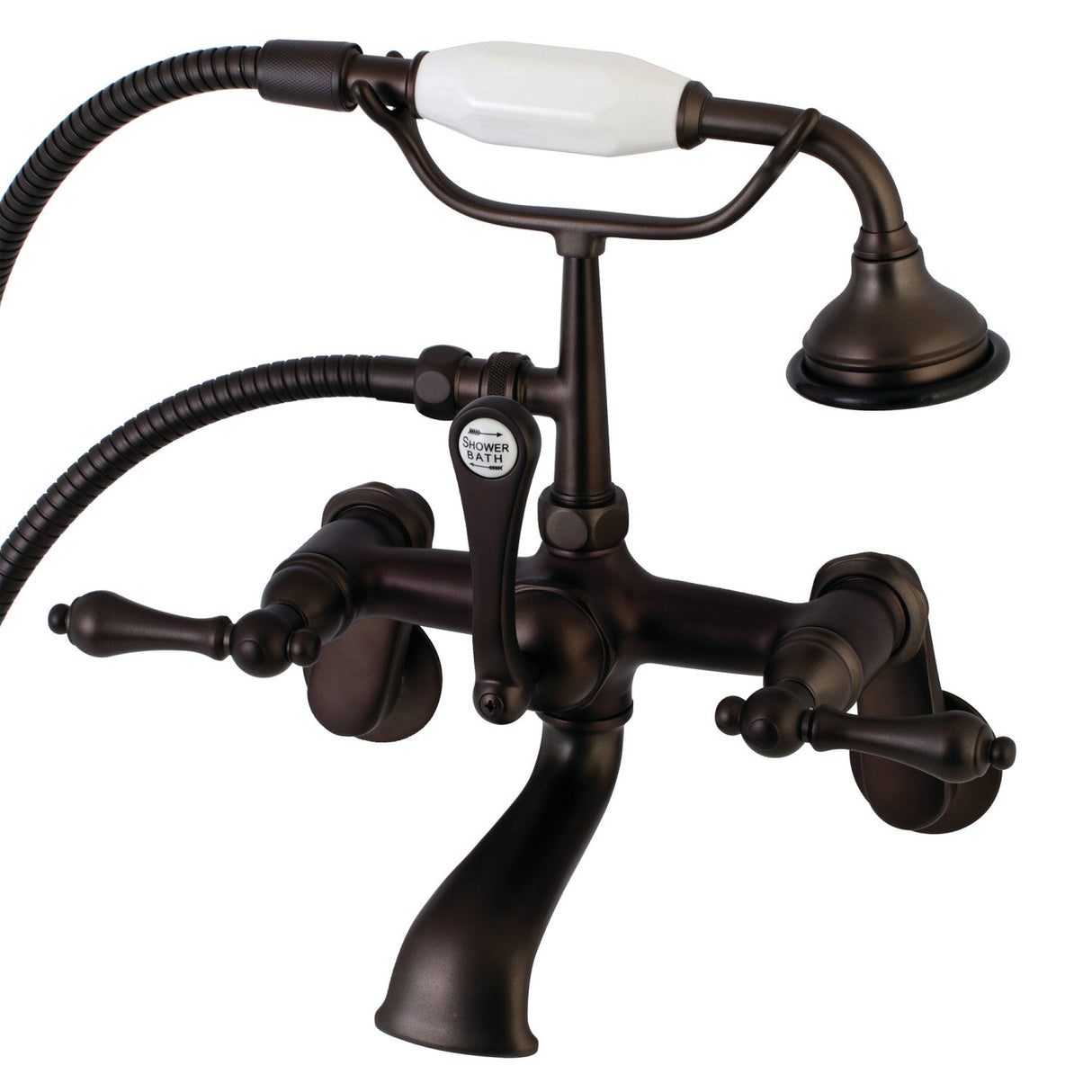 Aqua Vintage AE51T5 Three-Handle 2-Hole Tub Wall Mount Clawfoot Tub Faucet with Hand Shower, Oil Rubbed Bronze