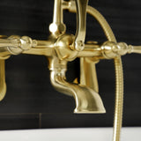 Aqua Vintage AE51T7 Three-Handle 2-Hole Tub Wall Mount Clawfoot Tub Faucet with Hand Shower, Brushed Brass