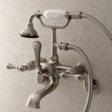 Aqua Vintage AE51T8 Three-Handle 2-Hole Tub Wall Mount Clawfoot Tub Faucet with Hand Shower, Brushed Nickel