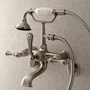 Aqua Vintage AE51T8 Three-Handle 2-Hole Tub Wall Mount Clawfoot Tub Faucet with Hand Shower, Brushed Nickel