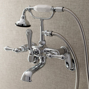 Aqua Vintage AE52T1 Three-Handle 2-Hole Tub Wall Mount Clawfoot Tub Faucet with Hand Shower, Polished Chrome