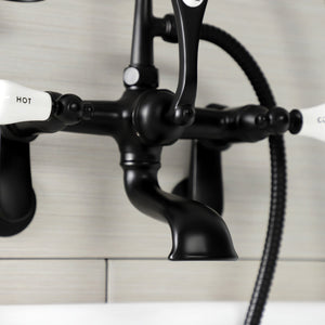 Aqua Vintage AE53T0 Three-Handle 2-Hole Tub Wall Mount Clawfoot Tub Faucet with Hand Shower, Matte Black