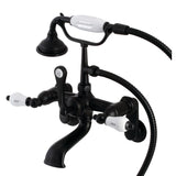 Aqua Vintage AE53T0 Three-Handle 2-Hole Tub Wall Mount Clawfoot Tub Faucet with Hand Shower, Matte Black