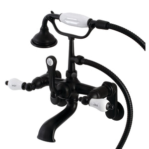 Aqua Vintage AE53T0 Three-Handle 2-Hole Tub Wall Mount Clawfoot Tub Faucet with Hand Shower, Matte Black