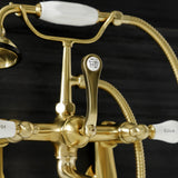 Aqua Vintage AE53T7 Three-Handle 2-Hole Tub Wall Mount Clawfoot Tub Faucet with Hand Shower, Brushed Brass