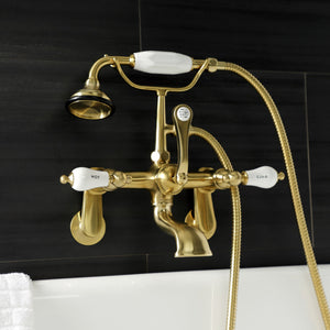 Aqua Vintage AE53T7 Three-Handle 2-Hole Tub Wall Mount Clawfoot Tub Faucet with Hand Shower, Brushed Brass