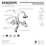 Aqua Vintage AE53T8 Three-Handle 2-Hole Tub Wall Mount Clawfoot Tub Faucet with Hand Shower, Brushed Nickel