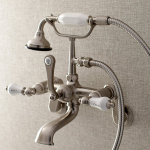 Aqua Vintage AE53T8 Three-Handle 2-Hole Tub Wall Mount Clawfoot Tub Faucet with Hand Shower, Brushed Nickel