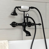 Aqua Vintage AE551T0 Three-Handle 2-Hole Tub Wall Mount Clawfoot Tub Faucet with Hand Shower, Matte Black