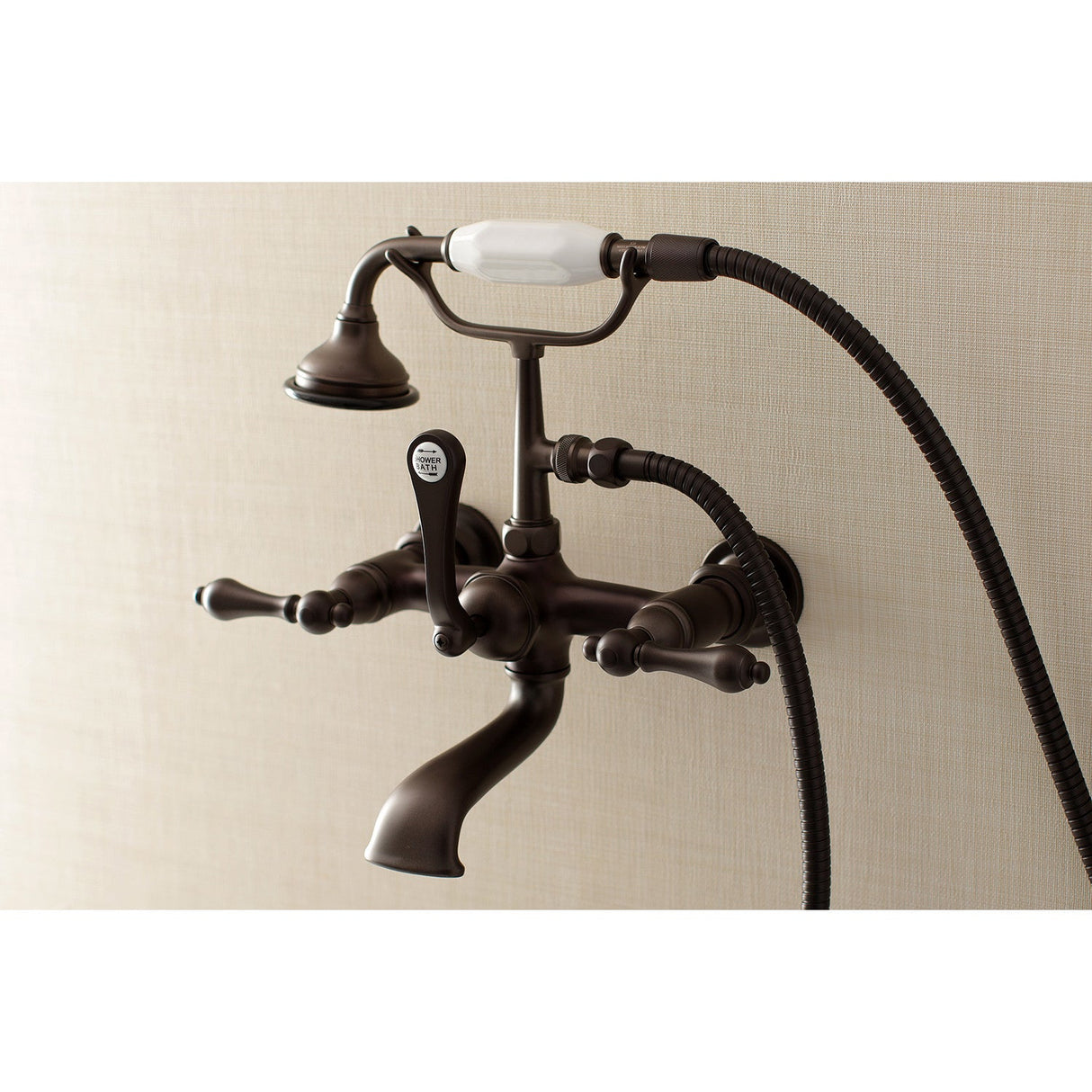 Aqua Vintage AE551T5 Three-Handle 2-Hole Tub Wall Mount Clawfoot Tub Faucet with Hand Shower, Oil Rubbed Bronze