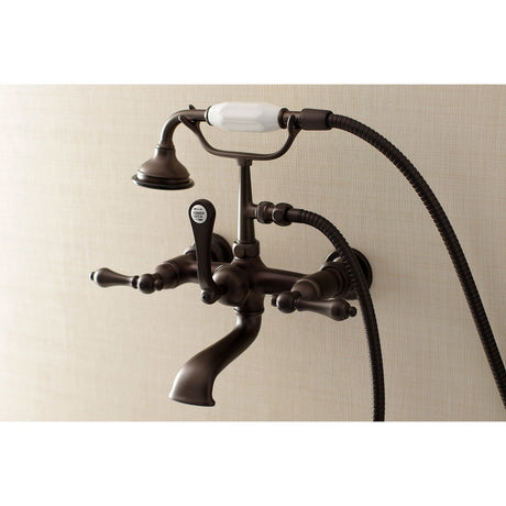 Aqua Vintage AE551T5 Three-Handle 2-Hole Tub Wall Mount Clawfoot Tub Faucet with Hand Shower, Oil Rubbed Bronze