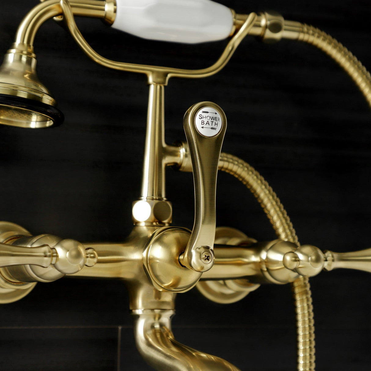 Aqua Vintage AE551T7 Three-Handle 2-Hole Tub Wall Mount Clawfoot Tub Faucet with Hand Shower, Brushed Brass