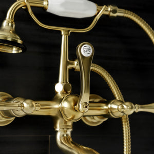 Aqua Vintage AE551T7 Three-Handle 2-Hole Tub Wall Mount Clawfoot Tub Faucet with Hand Shower, Brushed Brass