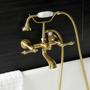 Aqua Vintage AE551T7 Three-Handle 2-Hole Tub Wall Mount Clawfoot Tub Faucet with Hand Shower, Brushed Brass