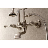 Aqua Vintage AE551T8 Three-Handle 2-Hole Tub Wall Mount Clawfoot Tub Faucet with Hand Shower, Brushed Nickel