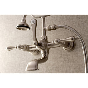 Aqua Vintage AE551T8 Three-Handle 2-Hole Tub Wall Mount Clawfoot Tub Faucet with Hand Shower, Brushed Nickel
