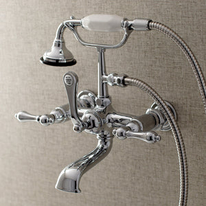 Aqua Vintage AE552T1 Three-Handle 2-Hole Tub Wall Mount Clawfoot Tub Faucet with Hand Shower, Polished Chrome