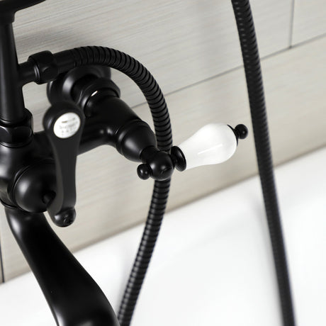 Aqua Vintage AE553T0 Three-Handle 2-Hole Tub Wall Mount Clawfoot Tub Faucet with Hand Shower, Matte Black
