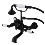 Aqua Vintage AE553T0 Three-Handle 2-Hole Tub Wall Mount Clawfoot Tub Faucet with Hand Shower, Matte Black
