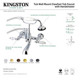 Aqua Vintage AE553T5 Three-Handle 2-Hole Tub Wall Mount Clawfoot Tub Faucet with Hand Shower, Oil Rubbed Bronze