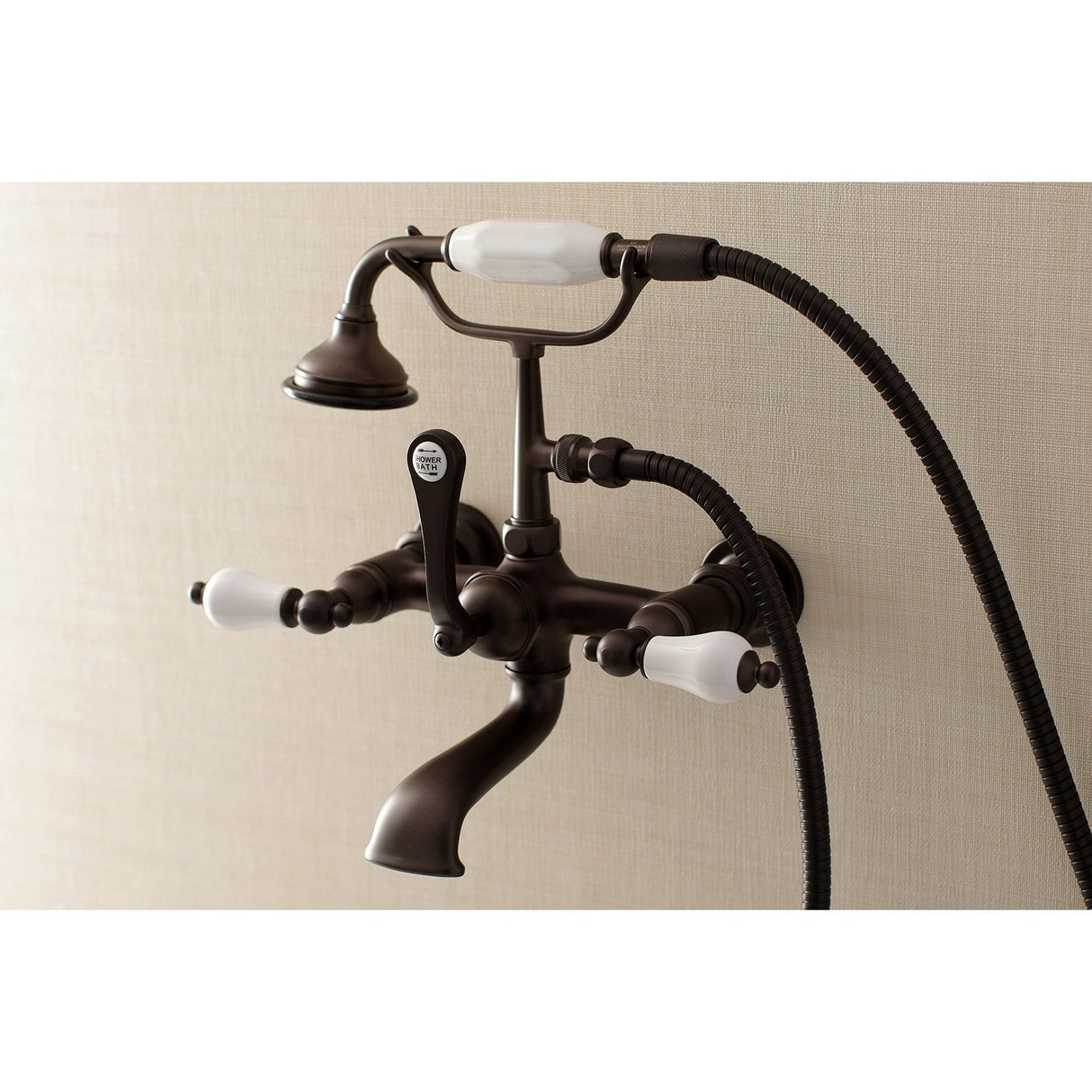 Aqua Vintage AE553T5 Three-Handle 2-Hole Tub Wall Mount Clawfoot Tub Faucet with Hand Shower, Oil Rubbed Bronze
