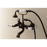 Aqua Vintage AE553T5 Three-Handle 2-Hole Tub Wall Mount Clawfoot Tub Faucet with Hand Shower, Oil Rubbed Bronze