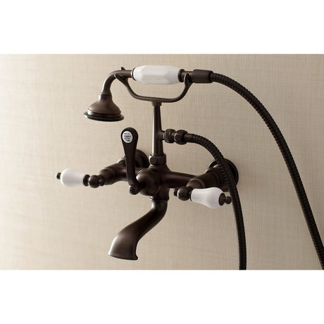 Aqua Vintage AE553T5 Three-Handle 2-Hole Tub Wall Mount Clawfoot Tub Faucet with Hand Shower, Oil Rubbed Bronze
