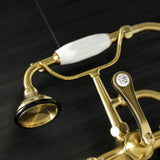 Aqua Vintage AE553T7 Three-Handle 2-Hole Tub Wall Mount Clawfoot Tub Faucet with Hand Shower, Brushed Brass