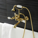 Aqua Vintage AE553T7 Three-Handle 2-Hole Tub Wall Mount Clawfoot Tub Faucet with Hand Shower, Brushed Brass