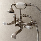 Aqua Vintage AE553T8 Three-Handle 2-Hole Tub Wall Mount Clawfoot Tub Faucet with Hand Shower, Brushed Nickel