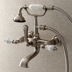 Aqua Vintage AE553T8 Three-Handle 2-Hole Tub Wall Mount Clawfoot Tub Faucet with Hand Shower, Brushed Nickel