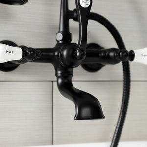 Aqua Vintage AE555T0 Three-Handle 2-Hole Tub Wall Mount Clawfoot Tub Faucet with Hand Shower, Matte Black