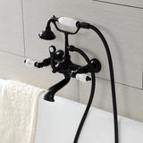 Aqua Vintage AE555T0 Three-Handle 2-Hole Tub Wall Mount Clawfoot Tub Faucet with Hand Shower, Matte Black