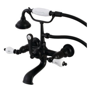 Aqua Vintage AE555T0 Three-Handle 2-Hole Tub Wall Mount Clawfoot Tub Faucet with Hand Shower, Matte Black