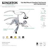 Aqua Vintage AE555T2 Three-Handle 2-Hole Tub Wall Mount Clawfoot Tub Faucet with Hand Shower, Polished Brass