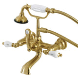 Aqua Vintage AE555T7 Three-Handle 2-Hole Tub Wall Mount Clawfoot Tub Faucet with Hand Shower, Brushed Brass