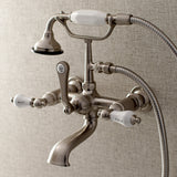 Aqua Vintage AE555T8 Three-Handle 2-Hole Tub Wall Mount Clawfoot Tub Faucet with Hand Shower, Brushed Nickel