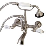 Aqua Vintage AE555T8 Three-Handle 2-Hole Tub Wall Mount Clawfoot Tub Faucet with Hand Shower, Brushed Nickel