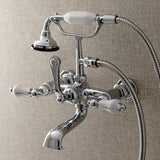 Aqua Vintage AE556T1 Three-Handle 2-Hole Tub Wall Mount Clawfoot Tub Faucet with Hand Shower, Polished Chrome