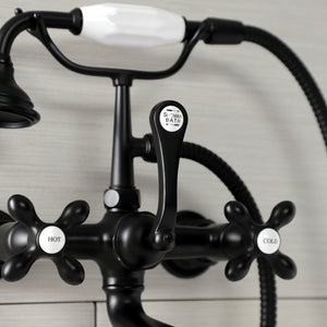 Aqua Vintage AE557T0 Three-Handle 2-Hole Tub Wall Mount Clawfoot Tub Faucet with Hand Shower, Matte Black