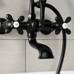 Aqua Vintage AE557T0 Three-Handle 2-Hole Tub Wall Mount Clawfoot Tub Faucet with Hand Shower, Matte Black