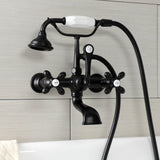 Aqua Vintage AE557T0 Three-Handle 2-Hole Tub Wall Mount Clawfoot Tub Faucet with Hand Shower, Matte Black