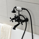 Aqua Vintage AE557T0 Three-Handle 2-Hole Tub Wall Mount Clawfoot Tub Faucet with Hand Shower, Matte Black