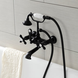 Aqua Vintage AE557T0 Three-Handle 2-Hole Tub Wall Mount Clawfoot Tub Faucet with Hand Shower, Matte Black