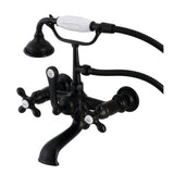Aqua Vintage AE557T0 Three-Handle 2-Hole Tub Wall Mount Clawfoot Tub Faucet with Hand Shower, Matte Black
