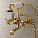 Aqua Vintage AE557T2 Three-Handle 2-Hole Tub Wall Mount Clawfoot Tub Faucet with Hand Shower, Polished Brass