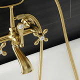 Aqua Vintage AE557T7 Three-Handle 2-Hole Tub Wall Mount Clawfoot Tub Faucet with Hand Shower, Brushed Brass