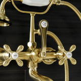 Aqua Vintage AE557T7 Three-Handle 2-Hole Tub Wall Mount Clawfoot Tub Faucet with Hand Shower, Brushed Brass